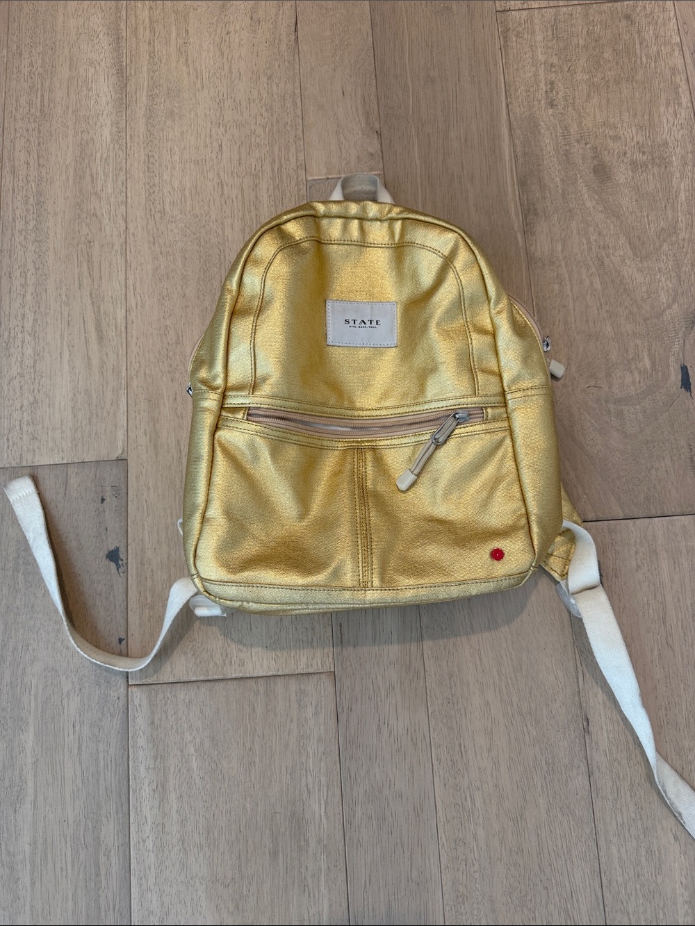 STATE Metallic Gold Kids Backpack with Cream Straps Kane Mini